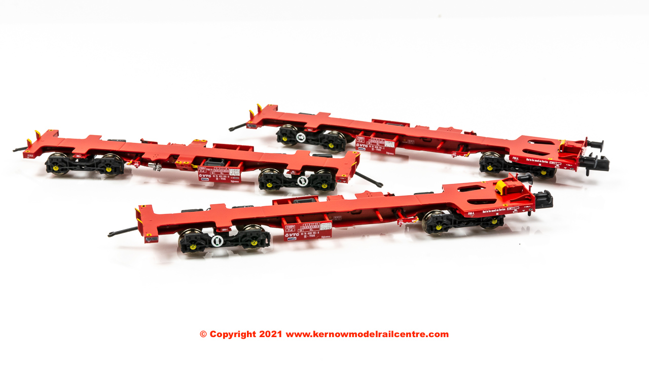 N-FWA-2121A Revolution Trains FWA Ecofret Container Flat in DB Red - triple pack